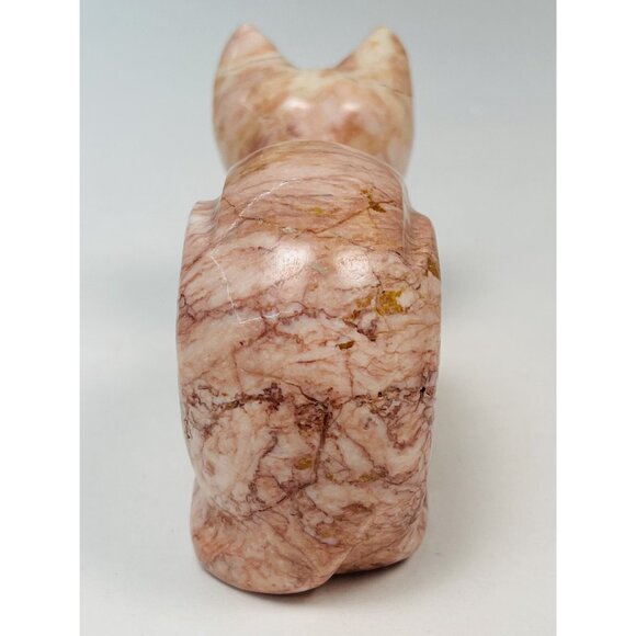 VTG 4.5" Pink Marble Polished Stone Sitting Cat Figurine PAPERWEIGHT Heavy EUC - Picture 4 of 5